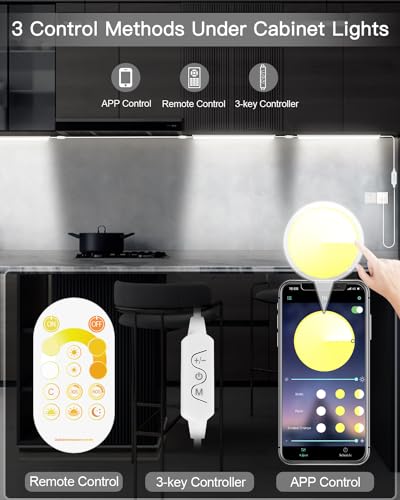 Image of Daymeet Dimmable 12 Inch Ultra Thin Under Cabinet Lighting, Under Cabinet Lights Plug in, Multi-Color Super Bright LED Lights Bar Under Counter Lights Indoor for Kitchen, Shelf, Closet, Desk (3 Pack)