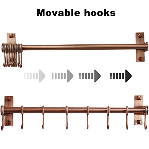 Dseap Kitchen Utensil Holder Hanger, Pot and Pan Rack Wall Mount, Kitchen Rail with 8 Hooks for Hanging Cooking Utensils, Mugs, Spoons, Wall Mounted, Stainless Steel, Antique Copper