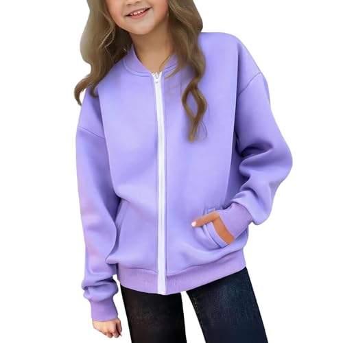 DDAPJ pyju Girls Bomber Jackets Full Zipper Fleece Sweatshirts Fall Winter Fashion Long Sleeve Casual Coat with Pockets