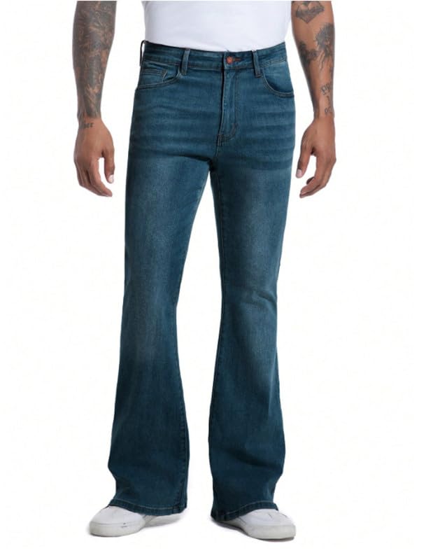 Image of Ben Martin Men's Bootcut Bell Bottom Jeans || Flared Denim Jean for Men || Stretchable Mid Rise Cotton Pants || Retro Style Casual Wear Bootcut' Denim' Jeans;