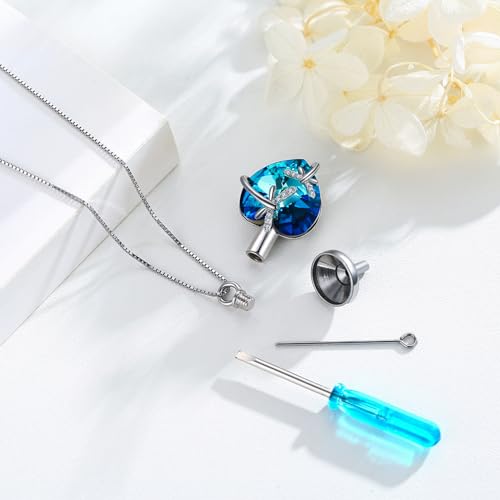 Silwan Dragonfly Heart Necklace S925 Sterling Silver Dragonfly Heart Pendant Necklace Crystal Jewelry Gifts for Women Ladies Her3