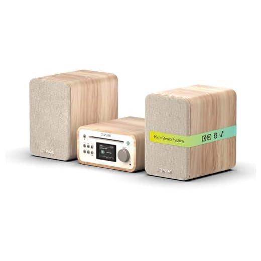 Pure Classic Stereo Mini Mikro HiFi Anlage mit CD-Player DAB+ Radio Bluetooth 5.3 USB AUX Kopfhöreranschluss Fernbedienung 40 W Stereo Holzoptik – Baumwollweiß/Eiche