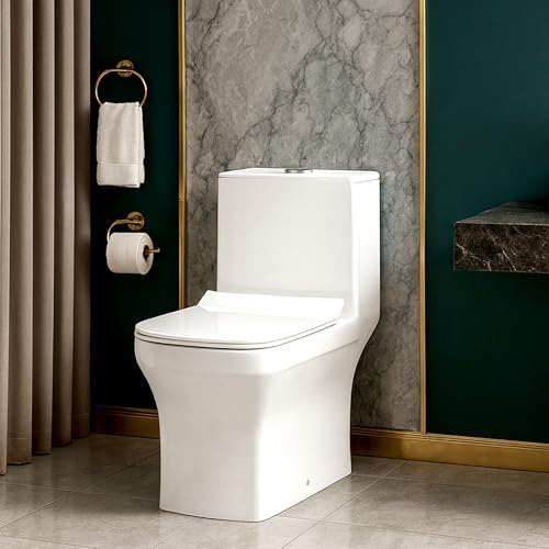 Image of KrissKross Premium One Piece Ceramic Western Floor Mounted Western Toilet /Commode /European Commode Square With Soft Close Seat Cover For Toilets S-Trap Outlet Is From Floor- White Color