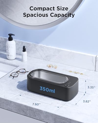 Image of Ultrasonic Jewelry Cleaner Machine: 48KHz Ultra Sonic Cleaner for Jewelry,Eyeglass,Rings,Watch Band,Dentures,with Dual Cleaning Modes,350ML 304 Stainless Steel Tank,Gift for Wife,Mom,Daughter