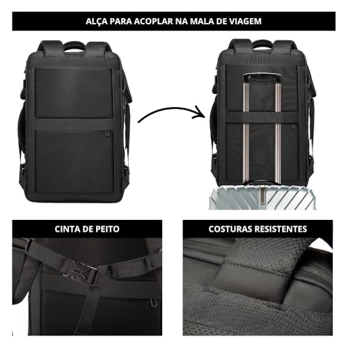 Mochila Masculina Expansiva Para Viagem Notebook 17 Polegadas Executiva Impermeável Resistente Desig