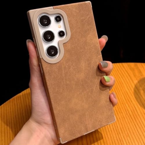 Étui en cuir de luxe pour Samsung S24 Ultra avec protection magnétique marron