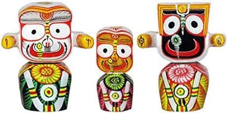 Lord Jagannath,Balaram,Subhadra Wooden Idol 6-Inch (Pack of 3,Medium), Religious