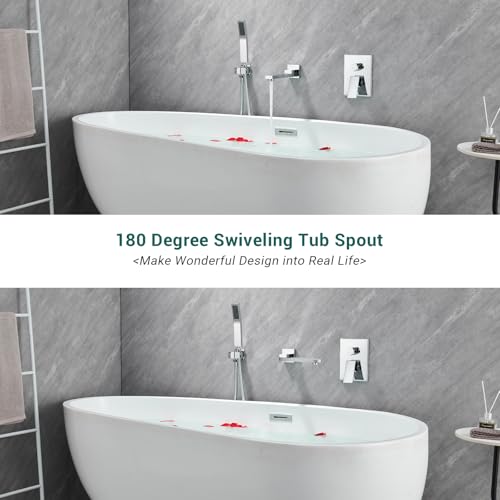 DASAN Swiveling Wall Mount Tub Filler Faucet Set with Hand Held Shower, Chrome Modern Creative Bathtub Faucet Wall Mounted Bath Tub Faucet with High Flow Rough in Valve, SA-TF05WH-PC by Dasan - Image 4