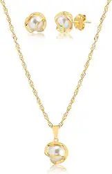 Conjunto Colar E Brinco Com Pingente de Pérola Folheado A Ouro 18k