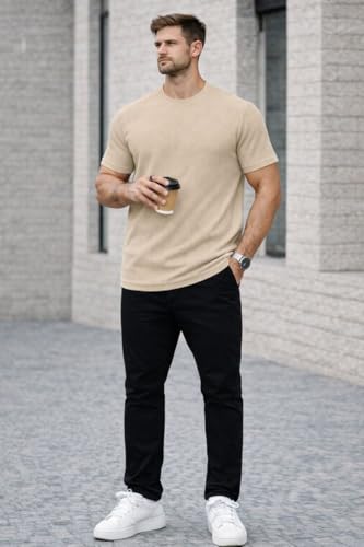 Image of Mack Jonney Men's Striped Ribbed Black Half Sleeve T-Shirt | Premium Soft Stretch Fabric | Casual Wear Round Neck Tee-M6358
