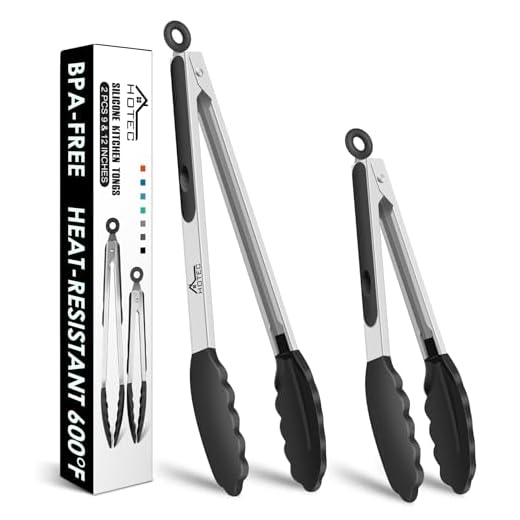 HOTEC Pinzas de cocina de acero inoxidable premium con puntas de silicona Juego de pinzas para barbacoa de 2-23 cm y 30,5 cm