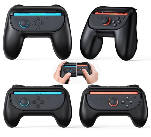 FYOUNG Grips for Nintendo Switch 2/1/OLED, Grip for Joycon 2 with Dual Size, Comfort Ergonomic Grip Case for Kids &amp; Adults Hand, Reduce Hand Fatigue (4 Pack) (Black&amp;Black&amp;Black&amp;Black)