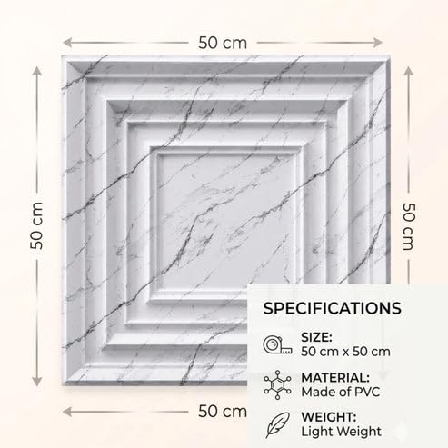 Image of Kayra Decor 3D PVC Wall Panels for Bedroom & Living Room | Accent Design | Imperial White Color | 19.7 x 19.7 Inch | Pack of 12 | 32.28 Sq Ft