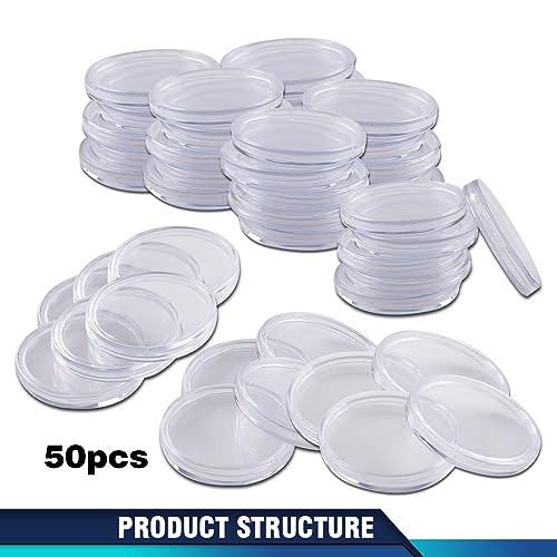 50 cápsulas transparentes para monedas, con caja miniatura 3