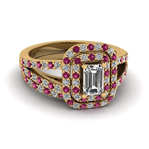 Bague de mariage taglia 47 alla 70 en diamant émeraude plaqué or