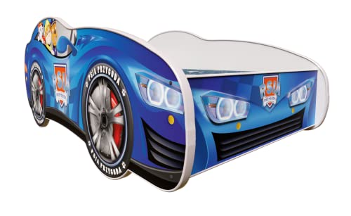 Topbeds Cama de coche, cama de coche, cuna con protección contra caídas, cama juvenil, cuna con somier para niños y niñas, Super Heroes (Dog Adventure, 140 x 70 cm) Cover