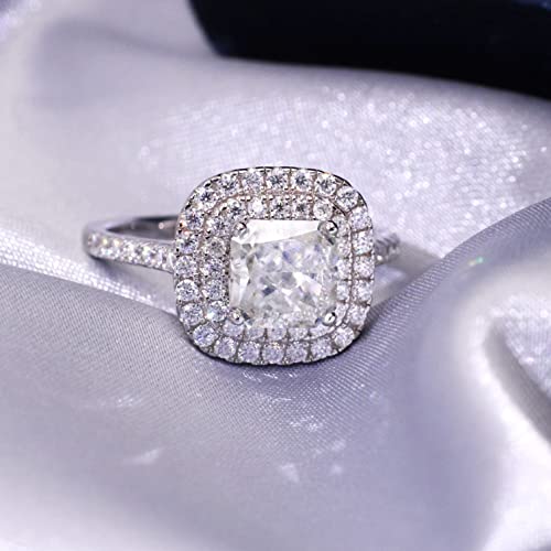 1.6Ct Moissanite Rings For Women, Sterling Silver Moissanite Rings Cluster Ghi Vvs Clarity Square Radiant Cut With 18K Real Gold Plated For Proposal Wedding Memorial Day Party Dress Costume Promise Ring #TOP4