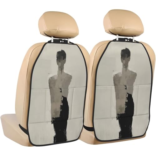 Abstract Minimalist Female Figure Car Seat Back Kick Protectors,2 Pack Kick Mats With Storage Pockets For Vehicles To Protect From Dirt Mud Scratches
