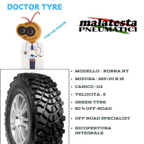 Doctor Tyre by Malatesta KOBRA NT 265/70 R16 112S M+S – Pneumatico Ricostruito Off-Road per SUV e 4x4 – Gomme Artigliate per Fango e Neve – Made in Italy, Ecologiche