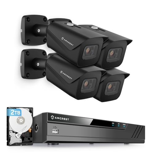Amcrest 4K Security Camera System w/ 4K 8CH PoE NVR, (4) x 8-Megapixel IP67 Weatherproof Metal Bullet POE IP Cameras, 2.8mm Lens, Pre-Installed 2TB Hard Drive, NV4108E-IP8M-2496EB4-2TB (Black)