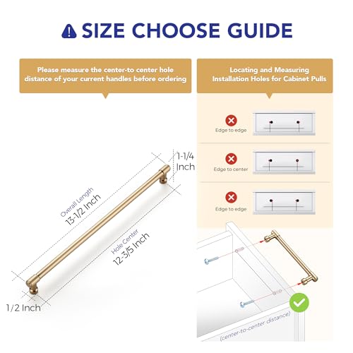 Image of Ravinte 2 Pack 12-3 /5 Inch Hole Center Solid Kitchen Cabinet Handles Champagne Bronze Dresser Pulls Cabinet Drawer Pulls for Kitchen Cupboard Hardware