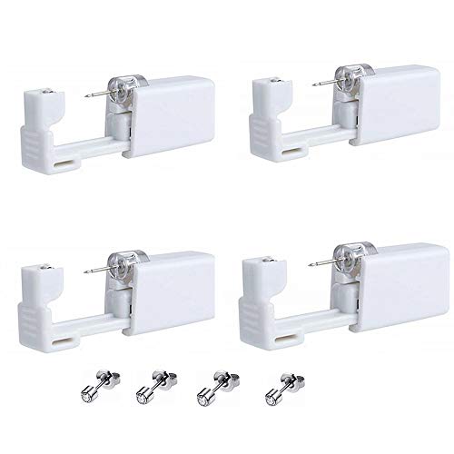 4 Pack Disposable Sterile Ear Piercing kit, self piercing earrings Gun,A fun at home piercing kit (Silver)