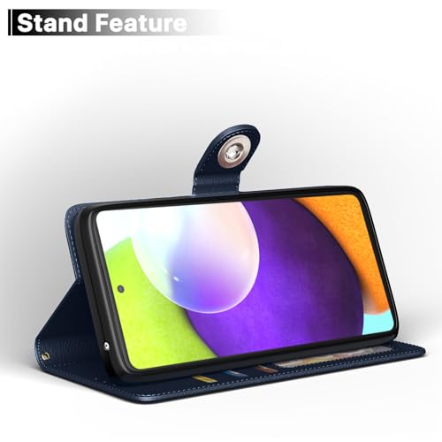 Image of Pikkme Flip Cover Leather Finish | Inside TPU with Card Pockets | Wallet Stand and Shock Proof | Complete Protection Button Flip Case for Samsung Galaxy A52 / A52s 5G (Blue)