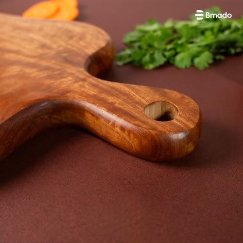 Image of Bmado Premium Single-Piece Solid Wooden Cutting Board with Handle | 1.2 Inch Thick Heavy-Duty Rectangular Chopping Board | Knife-Safe for Vegetables, Meat & Fruits | No Joints One Block Design