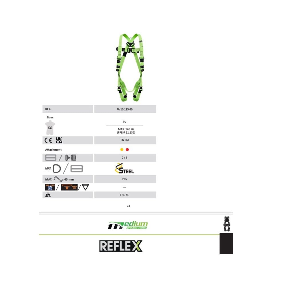 KRATOS SAFETY - REFLEX 4 - Imbracatura anticaduta a 2 punti di aggancio con cinghia ad alta visibilità (taglia unica)