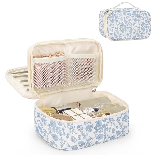 Relavel Travel Makeup Bag, Small Floral Cosmetic Bag with...