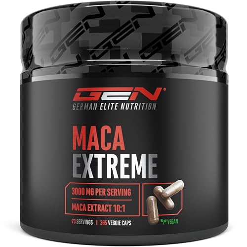Maca Capsules Extreme - 365 capsules - Hooggedoseerd met 30.000mg per dagelijkse portie - Speciaal extract 10:1 - Veganistisch - German Elite Nutrition