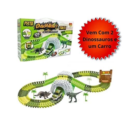 Pista Dinossauro Track com Tunel e Acessórios 109 Peças + Carrinho, DM Toys, DMT6130