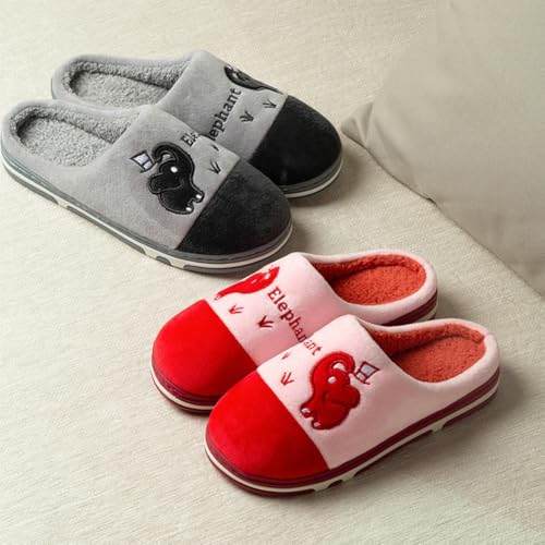 Unisex Slipper Cartoon Elephant House Shoes Fuzzy Scuff Slippers Soft Comfy Memory Foam Non-slip Cotton Shoes for Women Men3