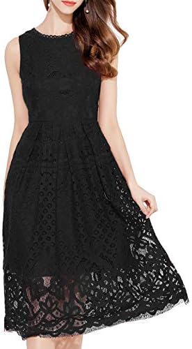 VEIISAR Womens Fashion Sleeveless Lace Fit Flare Elegant Cocktail Party Dress (Medium, L0201 Black)