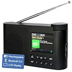 Radio Dab Portable, Radios Dab Plus Numériques avec Bluetooth, Radio FM Rechargeable par USB, Radio Petite Alimentée par Batterie, Horloge Doubles Alarmes, Minuterie de Veille, 40 Stations Préréglées
