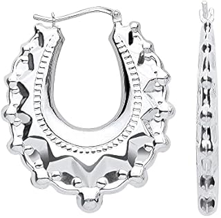 Sterling Silver Large Victorian Style Gypsy Oval Creole Hoop Earrings