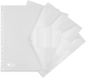 Agoer Plastic Wallets A4 Punched Pockets, Hook and Loop Closure, Envelopes Folders with Pocket, 11 Hole Ring Binder Punched Plastic Folder for Document, Paper, School Office Homework Travel -10 Packs