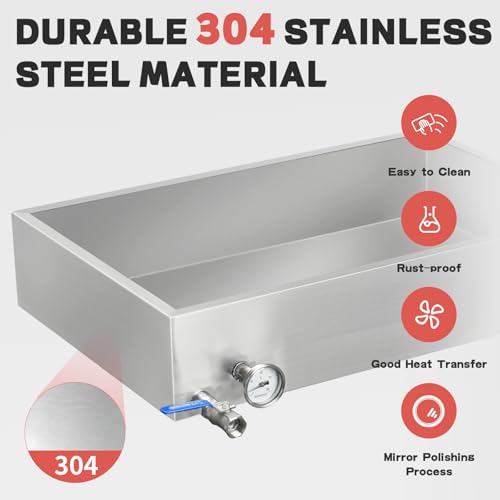 Image of Maple Syrup Evaporator Pan 15.5Gal 304 Stainless Steel Maple Syrup Evaporator with Valve and Thermometer 30 x 20 x 6 Inch Feed Pan for Boiling Maple Syrup for Home and Outdoor Use