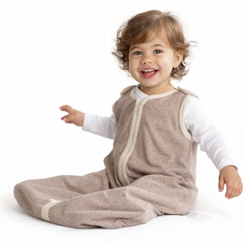 Image of Baby Deedee Sleep Nest Lite - Cotton Sleep Sack 0.6 TOG 6-18M Mocha | Patented shoulder snaps and full-length zipper support easy dressing and diaper changes for warmer routines