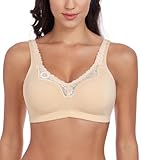 Curyon Women's Wireless Bra - Full Coverage Non Padded Cotton Bra with Lace Trim U-Back Support Comfort Wirefree Bras for Everyday Lounge & Sleep Plus Beige 40 C