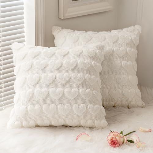 MIULEE Valentines Pillow Covers Heart 20x20 Inch Pure White Set of 2