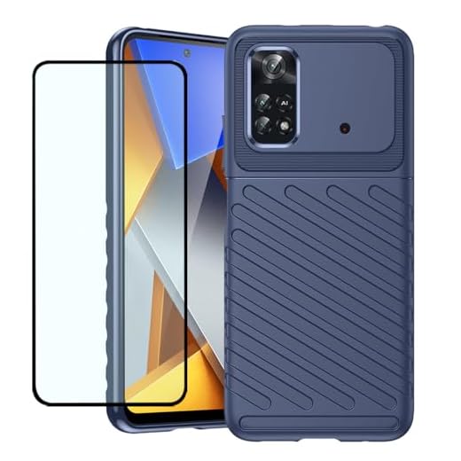 DFTCVBN Capa de telefone para Poco M4 Pro 4G, capa MZB0B5VIN com protetor de tela, capa traseira de TPU macio antiarranhões de grau militar à prova de choque para Xiaomi Poco M4 Pro 4G azul