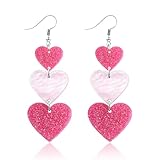 Nylry Valentines Earrings for Women Dangle Heart Earrings for Women Love Acrylic Earring Conversation Pink Red Heart Shaped Earring Valentine jewelry Accessories Valentines Day Gifts for Her-Pink