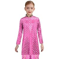 Kvysinly Kids Boys Girls Indian Traditional Costume Stand Collar Graphic Print Silk Kurta Tops Hot Pink 7-8 Years