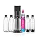 SodaStream Duo Pack - Máquina Gasificadora de Agua Color Negro con 2 Botellas Fuse de 1L 2 Botellas Fuse Glass de Cristal de 1L y 1 Cilindro de Gas Color Rosa, Para Preparar Hasta 60L de Agua con Gas