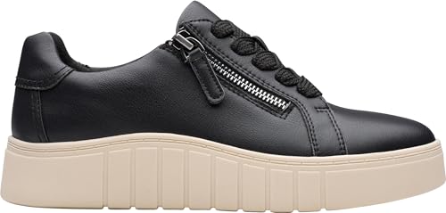 Clarks Clarks Women’s Mykah Joy Platform Fashion Sneaker, Black Leather, 10