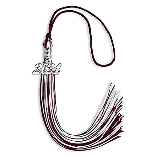 Endea Graduation Mixed Double Color Tassel with Silver Date Drop (Maroon/White, 2024)