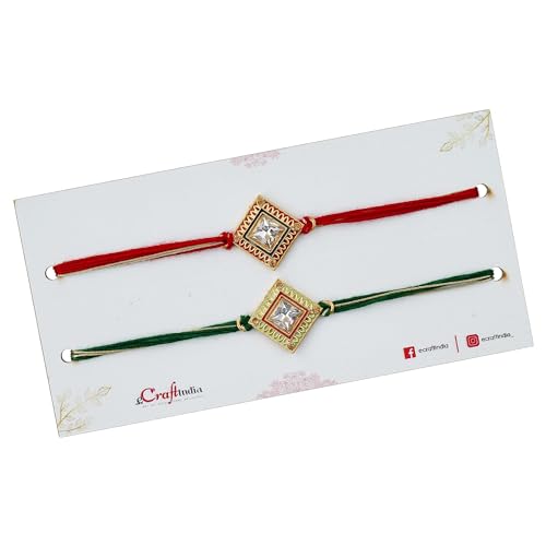 Image of eCraftIndia Multicolor Set of 2 Om Symbol and Peacock Designer Religious Rakhis with Roli Chawal Pack
