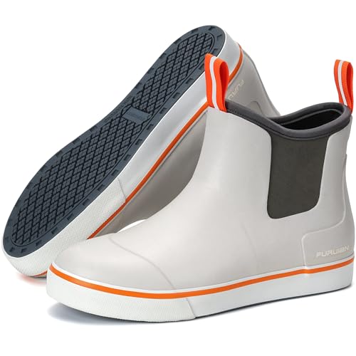 Furuian Women’s Deck Boots Ankle Rain Boots Fishing Boots Rubber Waterproof Slip-Resistant Outdoor Work Shoes