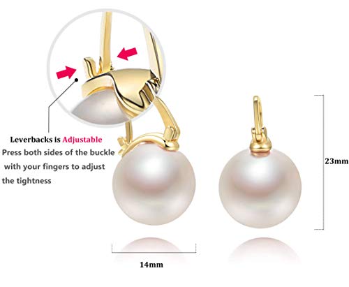 14K Gold Plated 925 Sterling Silver 14mm White Round Pearl Drop Earrings for Women Lightweight Dangle Hoop Earrings for Wedding Minimalist Jewellery for Christmas Jewelry Plated with Gold, Silver4